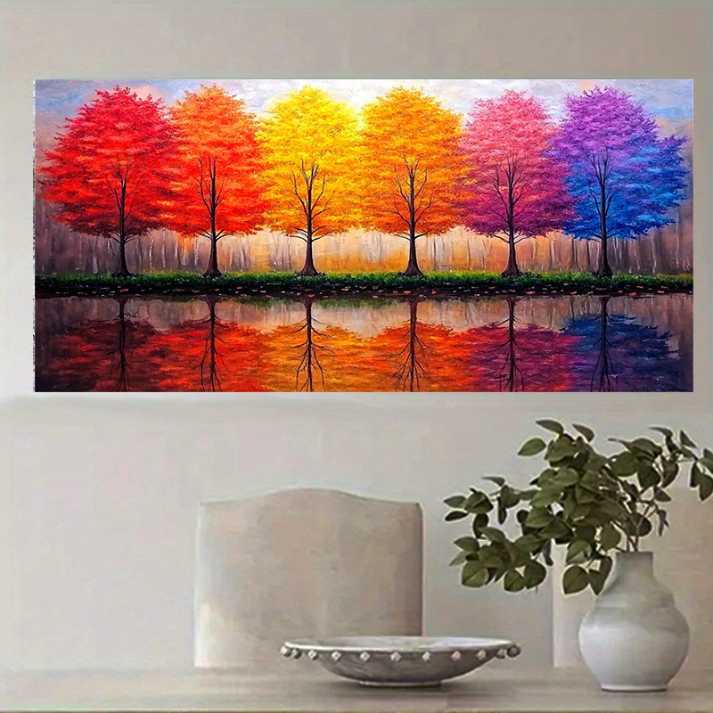 

1pc 19.7x39.4inch Large Size Diamond Painting Set, Row Of Trees, Full Diamond Mosaic Art Painting, Living Room Wall Decoration Painting , Gift For