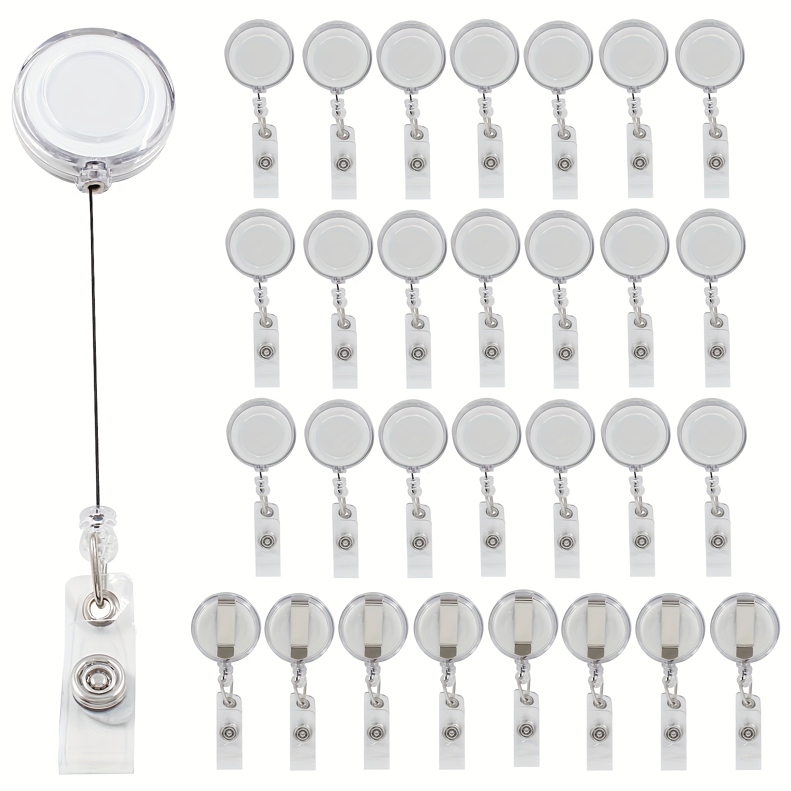 TEMU 2d 30pcs Retractable Badge Reels, Clear Badge Holder With Swivel Clip, Suitable For Doctors, Nurses, Teachers, Students, Office Workers
