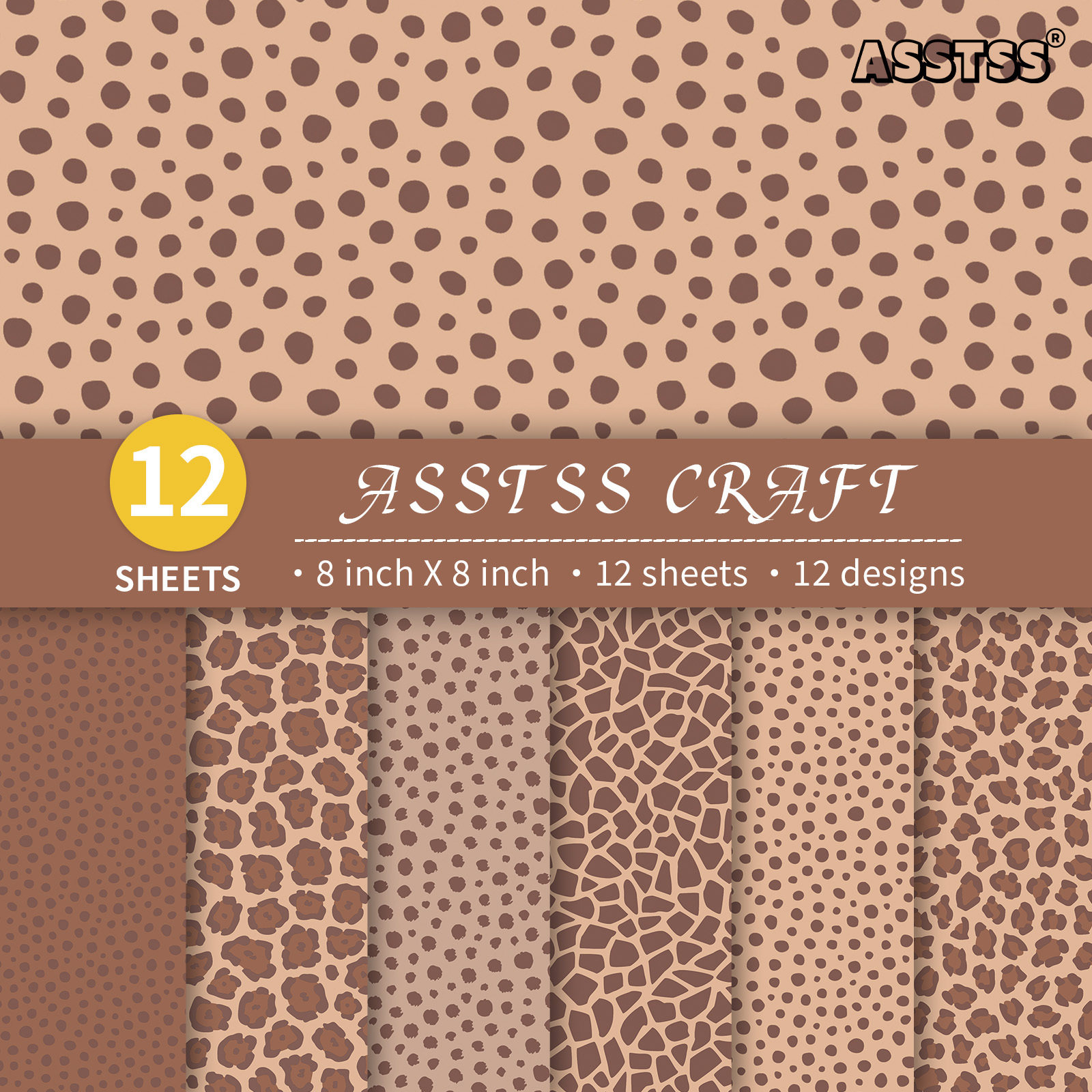 TEMU Bloc de papier épais pour scrapbooking ASSTSS de 12 feuilles, adapté au journaling, au collage et aux loisirs créatifs - Imprimé animalier rétro