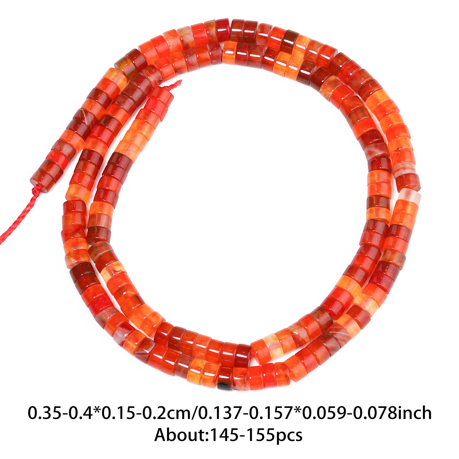 TEMU 2x4mm Natural Stone Orange Red Agate Cylindrical Loose Beads For Jewelry Making, Exquisite Bracelets, Necklaces, Earrings, Handicrafts, Women's