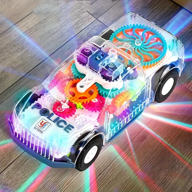 Kids Toys Police Cars Electric Transparent Gear Train Toyskids Train Toys, Flashing Lights And Music, 360° Rotation, Educational Training Toys, Boys And Girls Toys, Kids Birthday Holiday Gifts