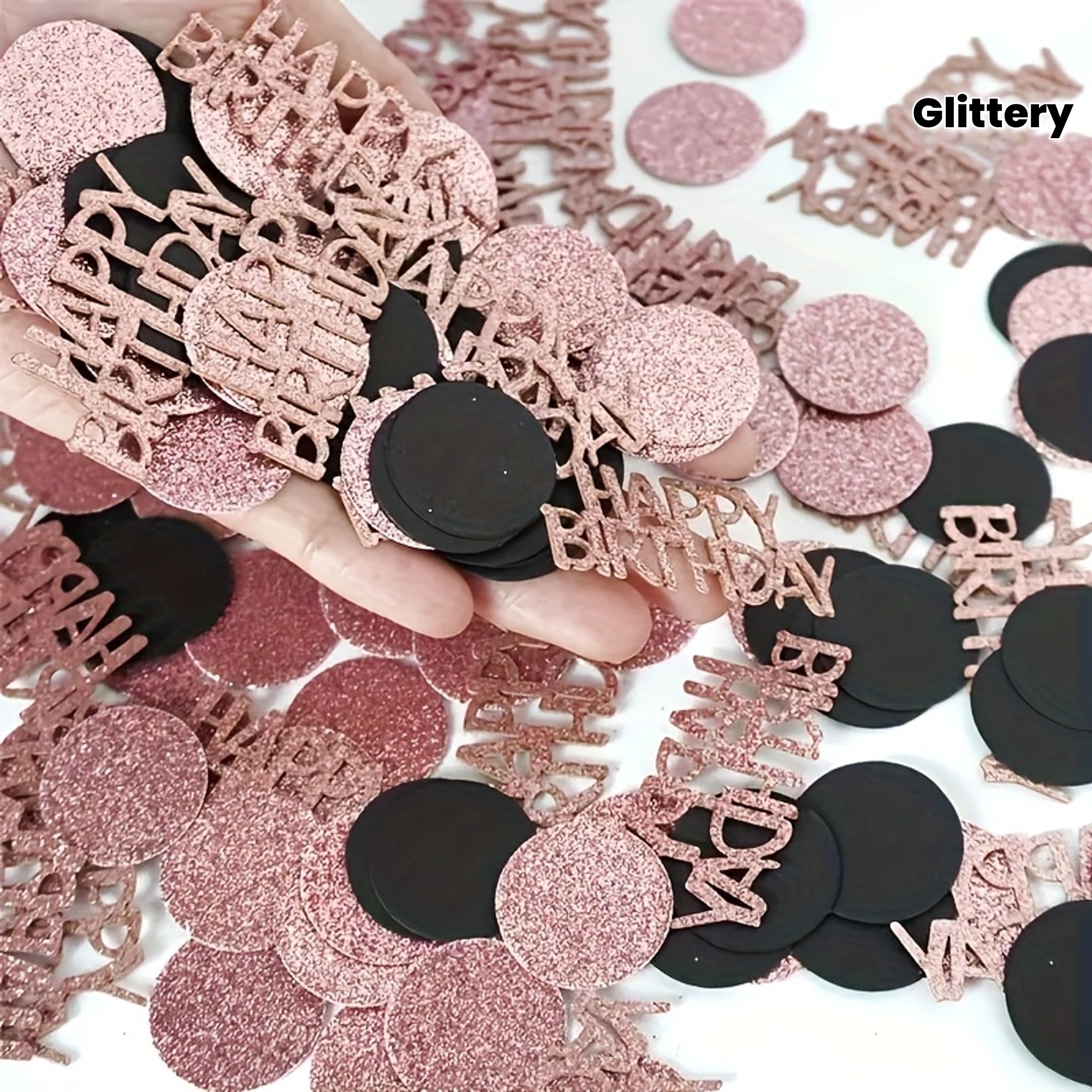 Image of 200pcs Mixed Rose Golden And Black "happy Birthday" Confetti | Durable And Suitable For All Birthday Celebrations, Ideal For Party Table Decorations
