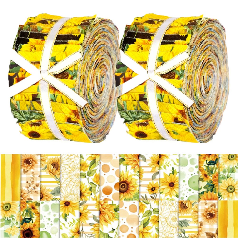 TEMU A Set Of 40 Sunflower-patterned Fabric Pieces Measuring 6.5 By 50 Cm (2.55 By 19.7 Inches), Perfect For A Christmas Sewing Kit. Ideal For Hand