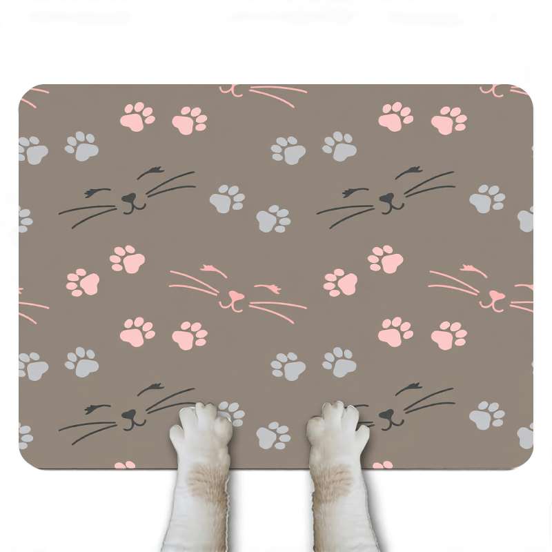 TEMU 1pc, Gray- Colorful Cat Face Pattern Pet Feeding Mat, Cute Design, Non-slip Rubber Material, Suitable For All Breeds, Portable Use, Ideal For