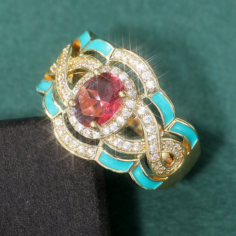 Retro Court Style Red & White Synthetic Zirconia Ring