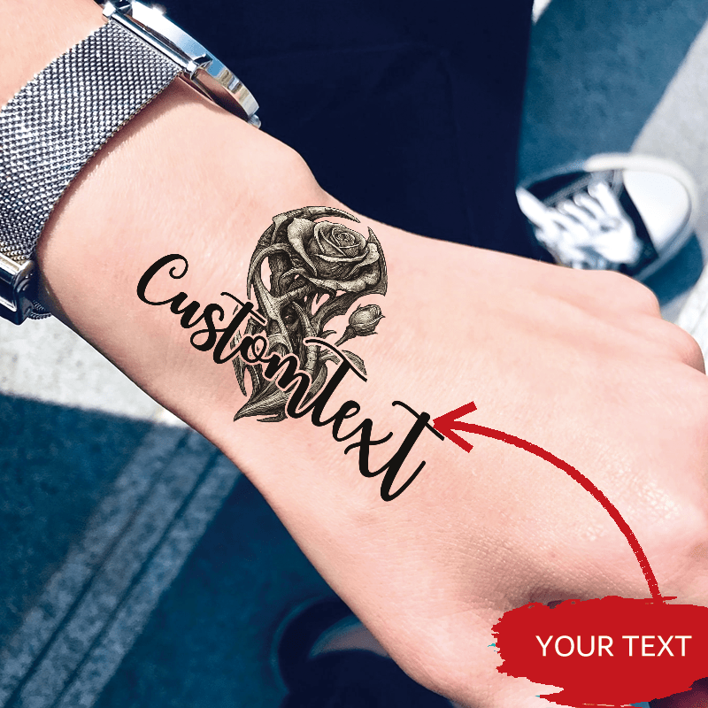 customizable black rose tattoo temporary body art heart shaped gothic   with intricate vine pattern   composition delicate petal details for mystical dark aesthetic perfect gift for artistic   festival makeup   wear festival  