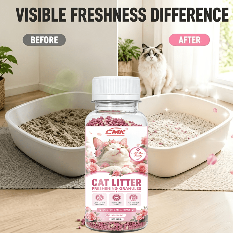 100ml cat litter deodorizing fragrance   suitable for   of all types of litter boxes   a gentle rose     neutralizes litter odors simply sprinkle     litter or mix with cat litter Product details 7