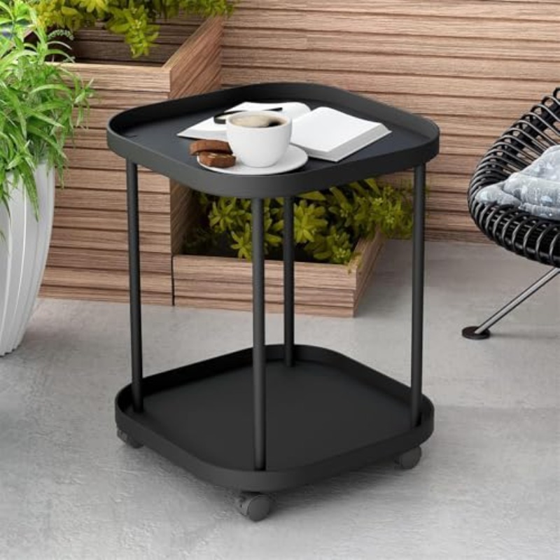item picture 2 tier end table folding round plastic side table with wheels portable for bedroom kitchen sofa black vintage style sled base