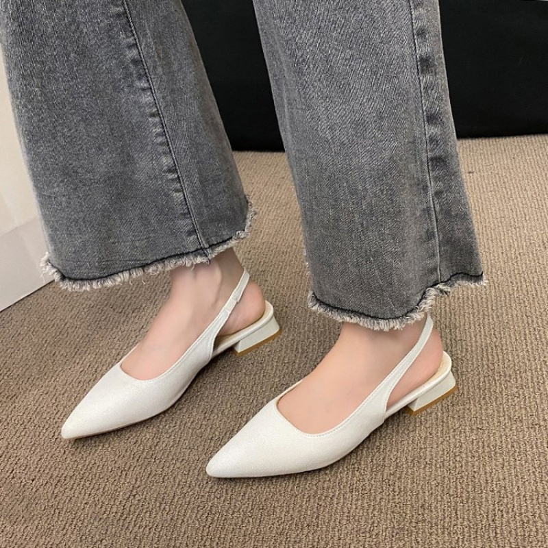 pointed toe flat shoes for women with rear lace up straps shallow mouth open back low heel mules french style commuting simple versatile back strap sandals women shoes