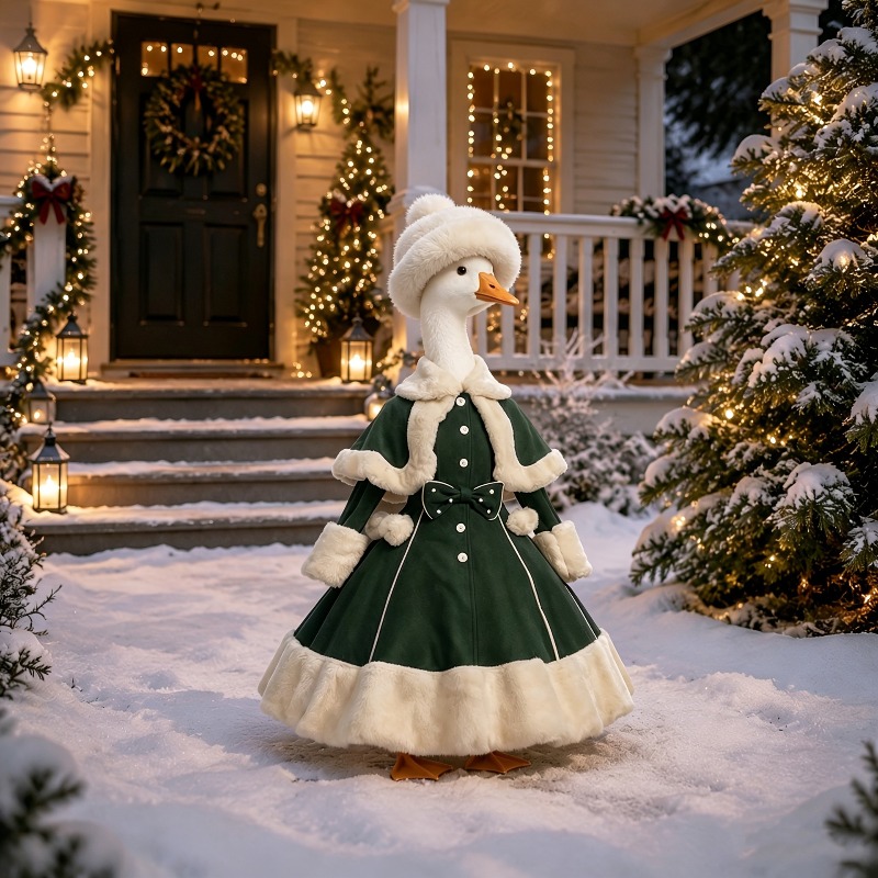 TEMU 2026 New 23-inch Porch Goose Costume Outfit Set Christmas Winter Goose Attire Christmas Fluffy Ball Winter Goose Costume