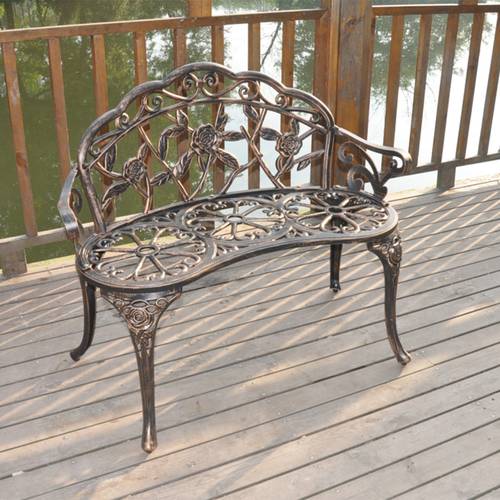 antique brass rose pattern aluminum bench lightweight and weather resistant for garden patio classic 38 5 inch 98 cm