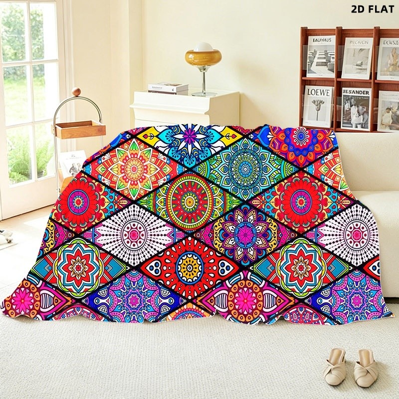 item picture vibrant bohemian mandala geometric print bed blanket single sided printed decorative cover with multiple specifications   soft   accessory   family daily use and holiday gift