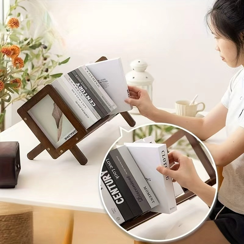 Modern Minimalist Small Desktop Bookshelf - Wooden Vertical Bookshelf Suitable for Home, Office, And School, Space-Saving Wooden Storage Rack, Self-Assembly Required, Compact Bookshelf (Freestanding)