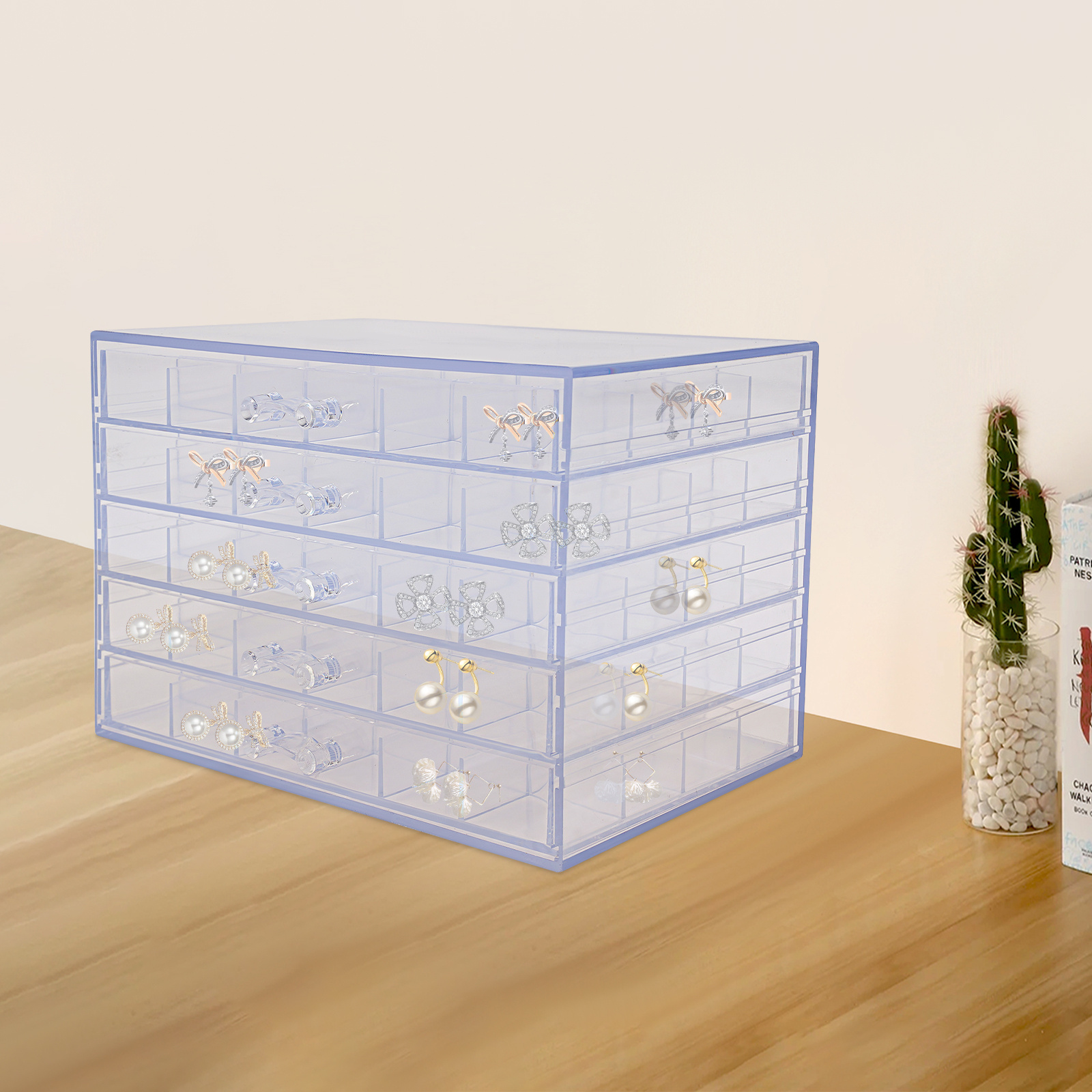 Image of 24 Slots Clear Transparent Acrylic Nail Art Storage Box | Categorized Drawers For Complex Nail Additions, Tabletop Use, Dimensions 21.5**15cm/8.5*5.7*5.9 In