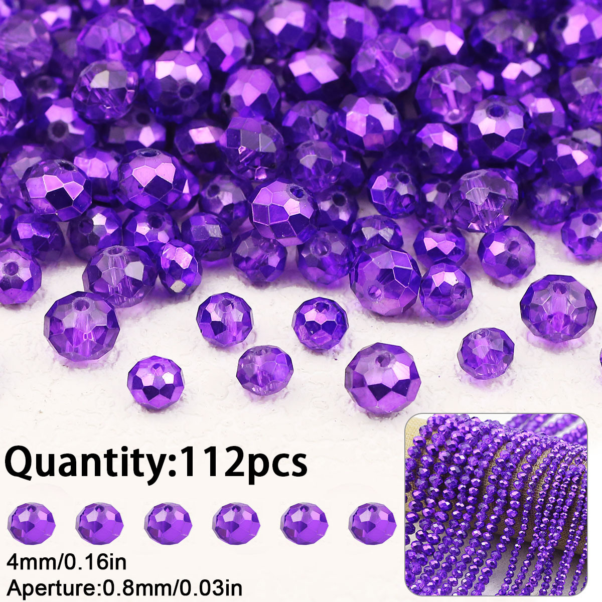 TEMU 2D - Cuentas de Cristal de Vidrio Transparente con Corte de Rueda de Múltiples Tamaños de 3/4/6/8 mm; Cuentas Redondas Multifacéticas de
