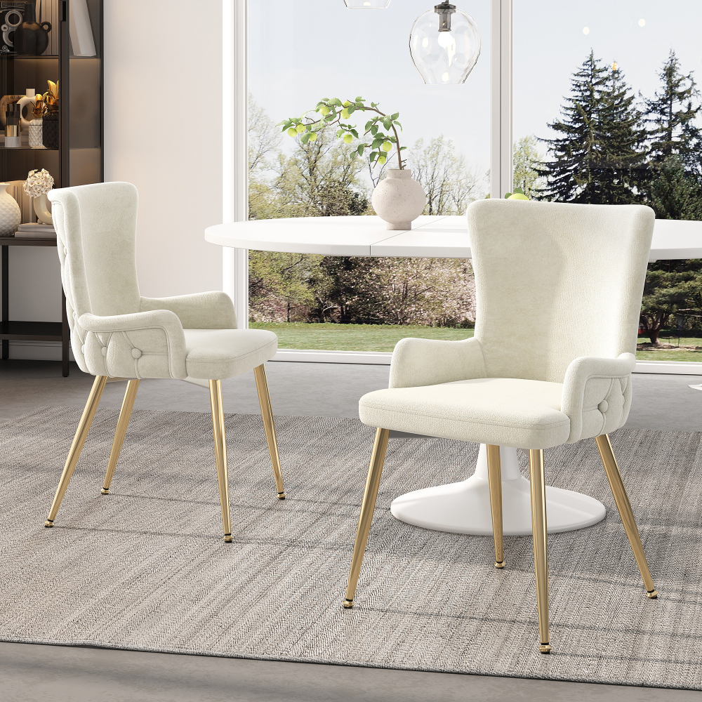 TEMU Lot de 2 chaises de salle à manger en velours, chaise capitonnée avec pieds en métal doré, fauteuil d'appoint rembourré pour salle à manger,