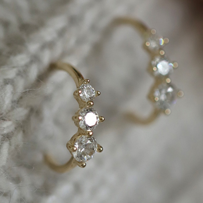 Elegant Three-Stone Synthetic Zirconia Earrings for Women