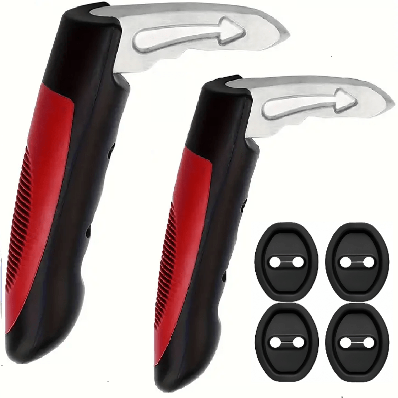 TEMU 2 poignées de soutien portables pour véhicule + 4 patins de pour serrure de porte de voiture, aide à la poignée de porte de voiture 3-en-1 pour