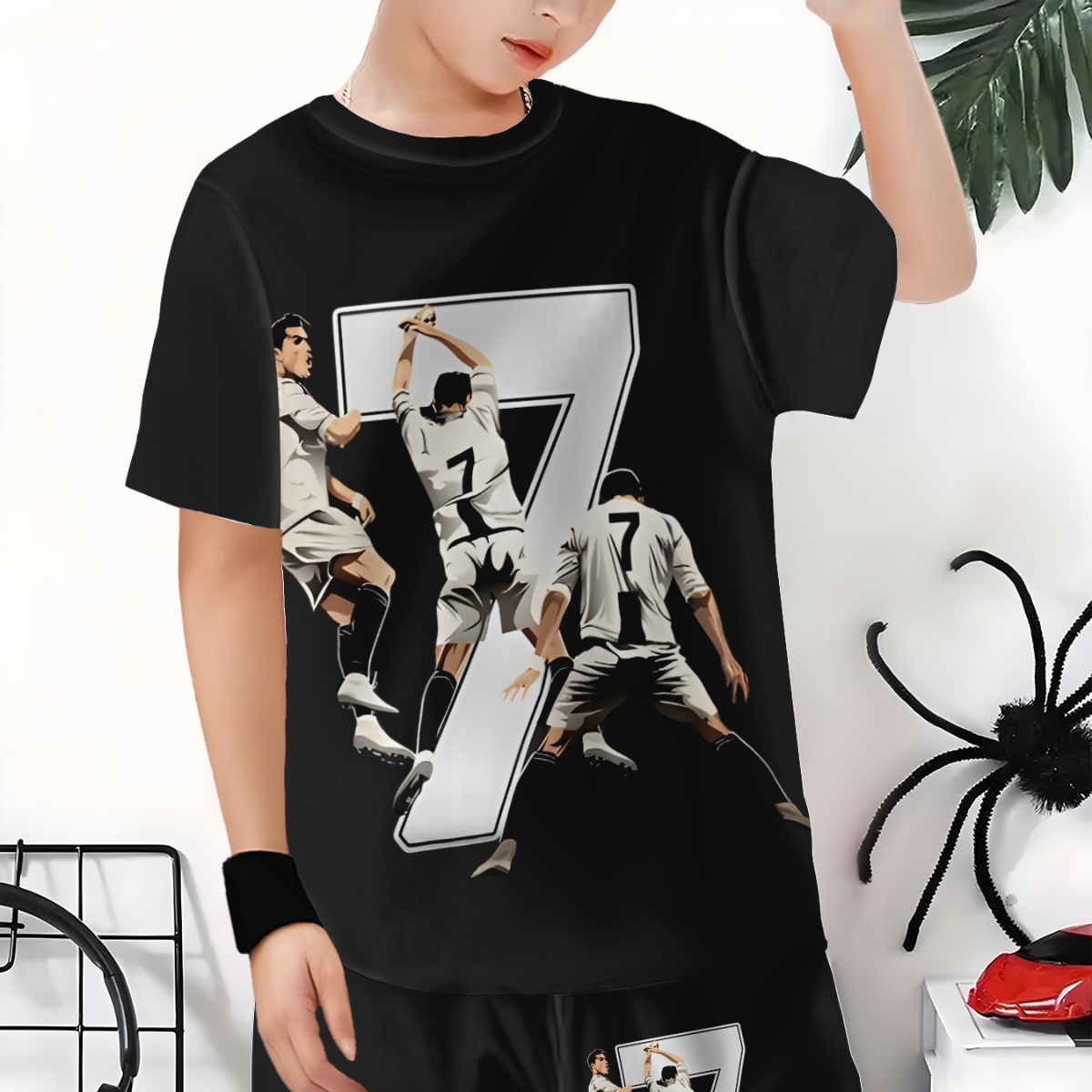 Kids' 3D Football Player Print Short Sleeve Shirt & Shorts Set
