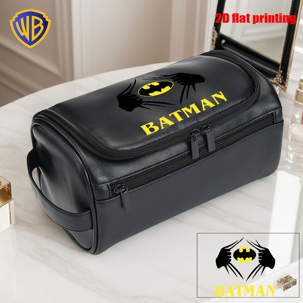 TEMU 1pc Wb Batman Men's Toiletry Organizer - Batman-themed Travel Dopp Kit Bag With Top Handle, High Quality Shaving Pouch Suitable For Business