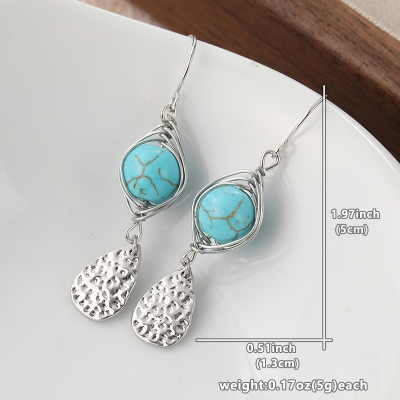 Boho Western Synthetic Turquoise Leaf Drop Earrings