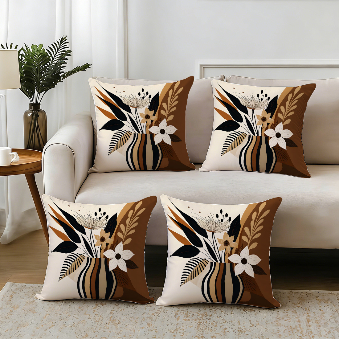 TEMU Lot de 4 taies d'oreiller à imprimé vase floral bohème, housses de coussin de style - vintage simple pour décoration d'intérieur, cadeau pour ,