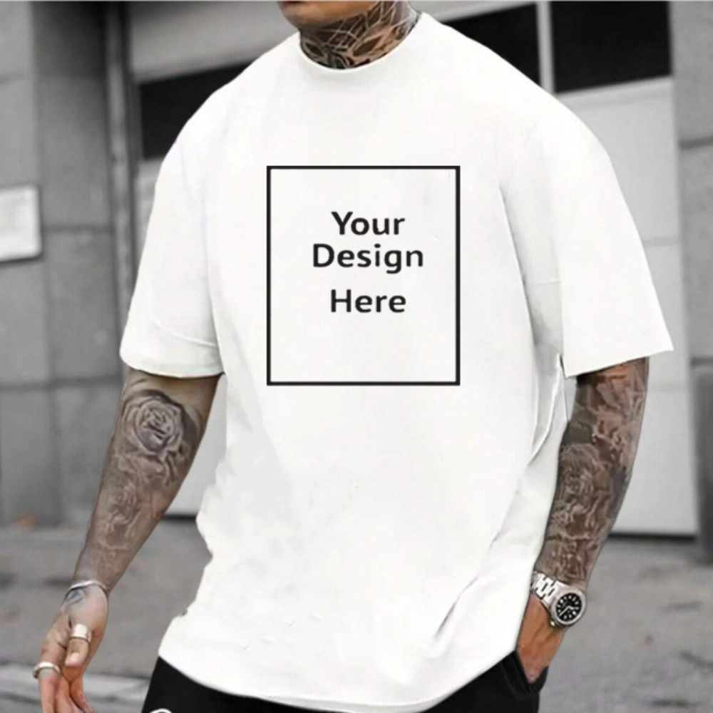 

1pc Men's Customizable Design Front Print T-shirt, Casual Crew Neck Short Sleeve Top, Slight Stretch Knit Fabric, Regular Fit - Alphabet Pattern Tee