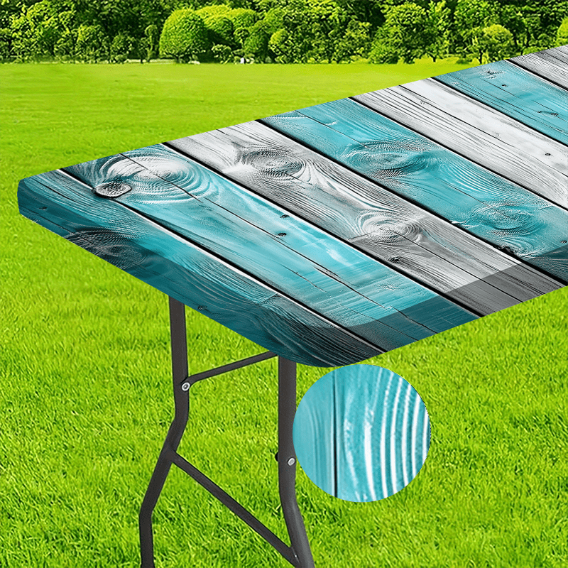 TEMU 1pc Outdoor Tablecloth - , Ocean Grain Tablecloth - Suitable For Elastic Table Decoration, Natural Texture Design, Adds A Warm Atmosphere To The