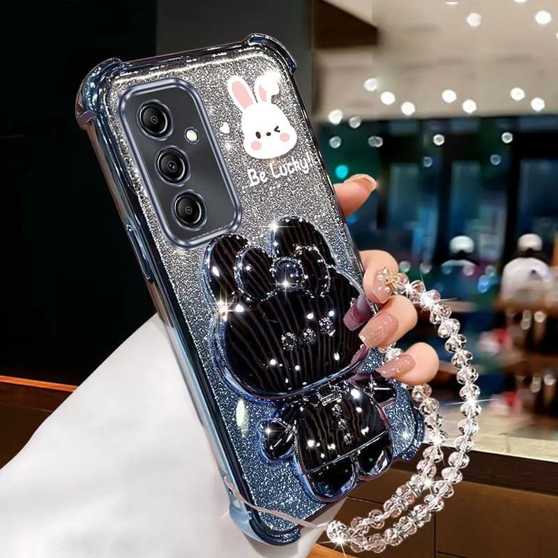 E-shop Handyhülle: GalaxyA16 5G Airbag Diamant-Armband Glitzer Make-up-Spiegel Hasen-Handyhalter Hülle für Galaxy A16 5G Stoßfest Schockfest Ständer