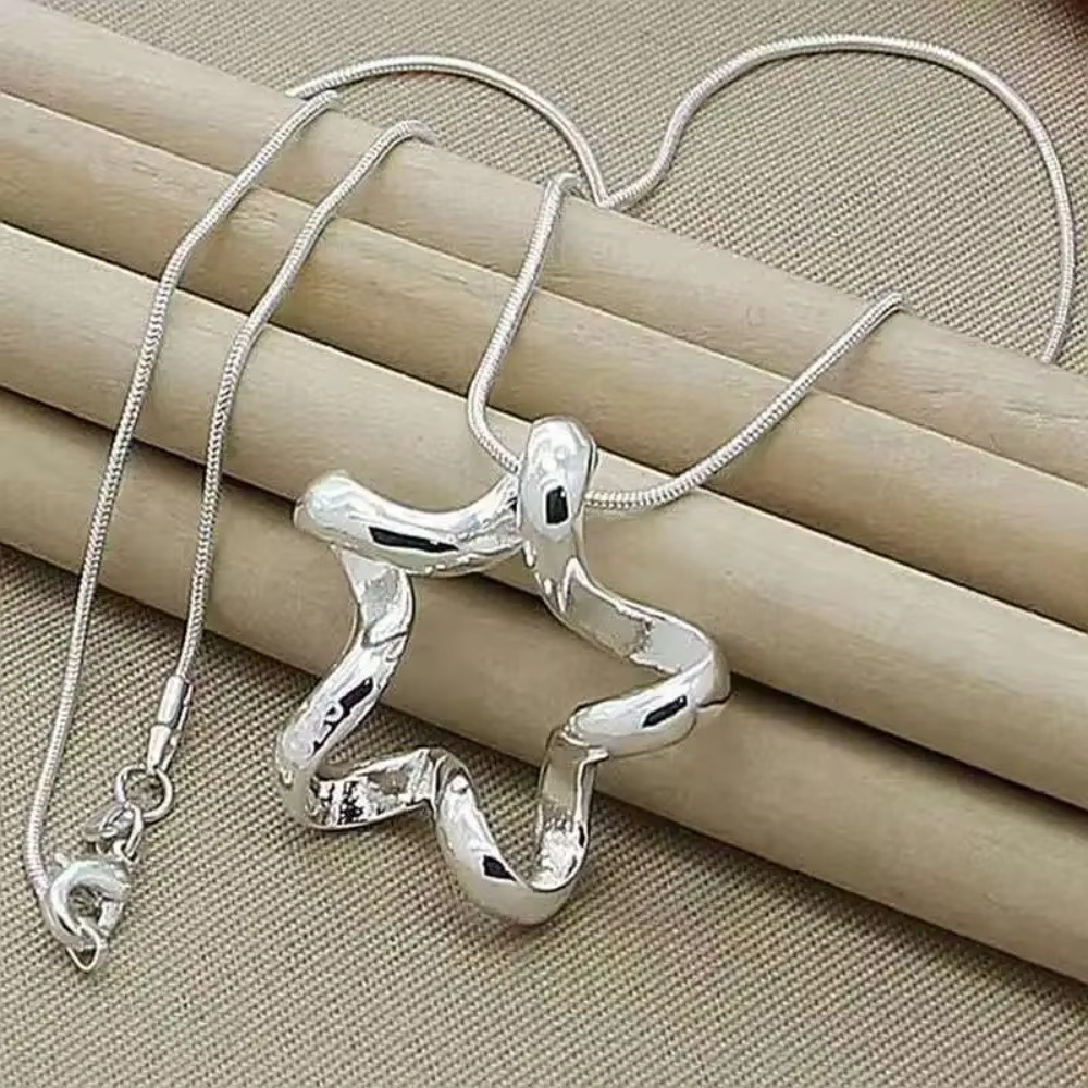 TEMU 1pc Bohemian Style 925 Silvery-plated Star Pendant Necklace Suitable For Men And Women, A Trendy Accessory For Christmas And Wedding Presents