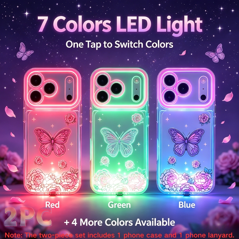 TEMU Phone Case - 7-color Led Light Case 2-pack (1 Case And 1 Lanyard) For Iphone 18 18 Pro 18 Pro Max 17 Air 17 16 15 14 13 Pro Max, 1 Up Glowing
