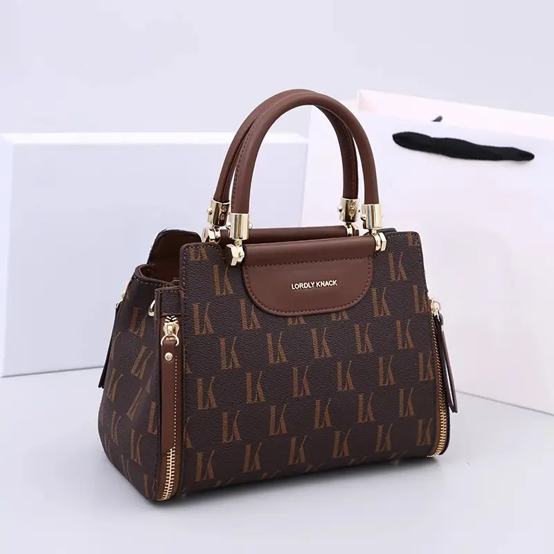 elegant brown floral print womens handbag with detachable shoulder strap hardware zipper closure stylish large capacity satchel for everyday use everyday luxury bag floral printed bag secondlayer Product details 2