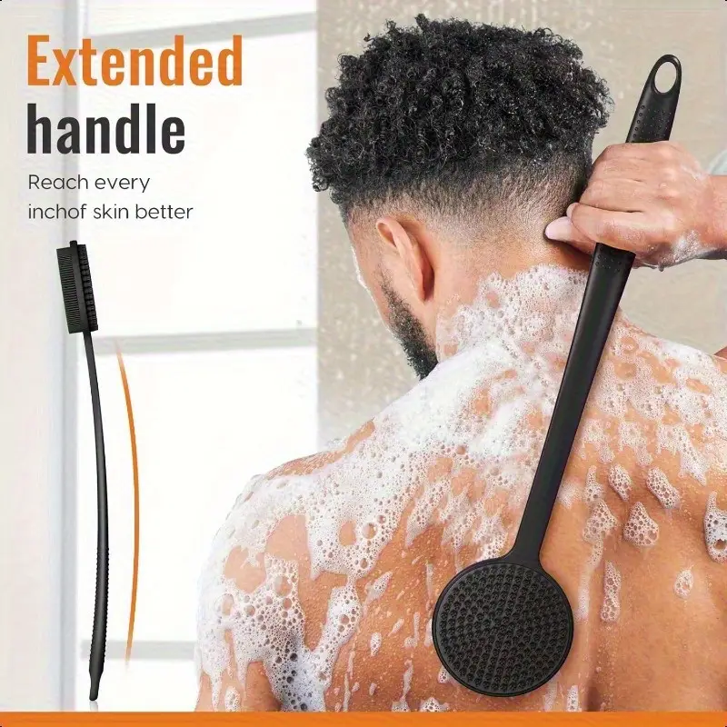 15 extra long back scrubber dual sided exfoliating brush scrubber non for back legs facial use travel friendly manual light beige care tool for blackheads dead light beige removal bathroom essential Product details 1