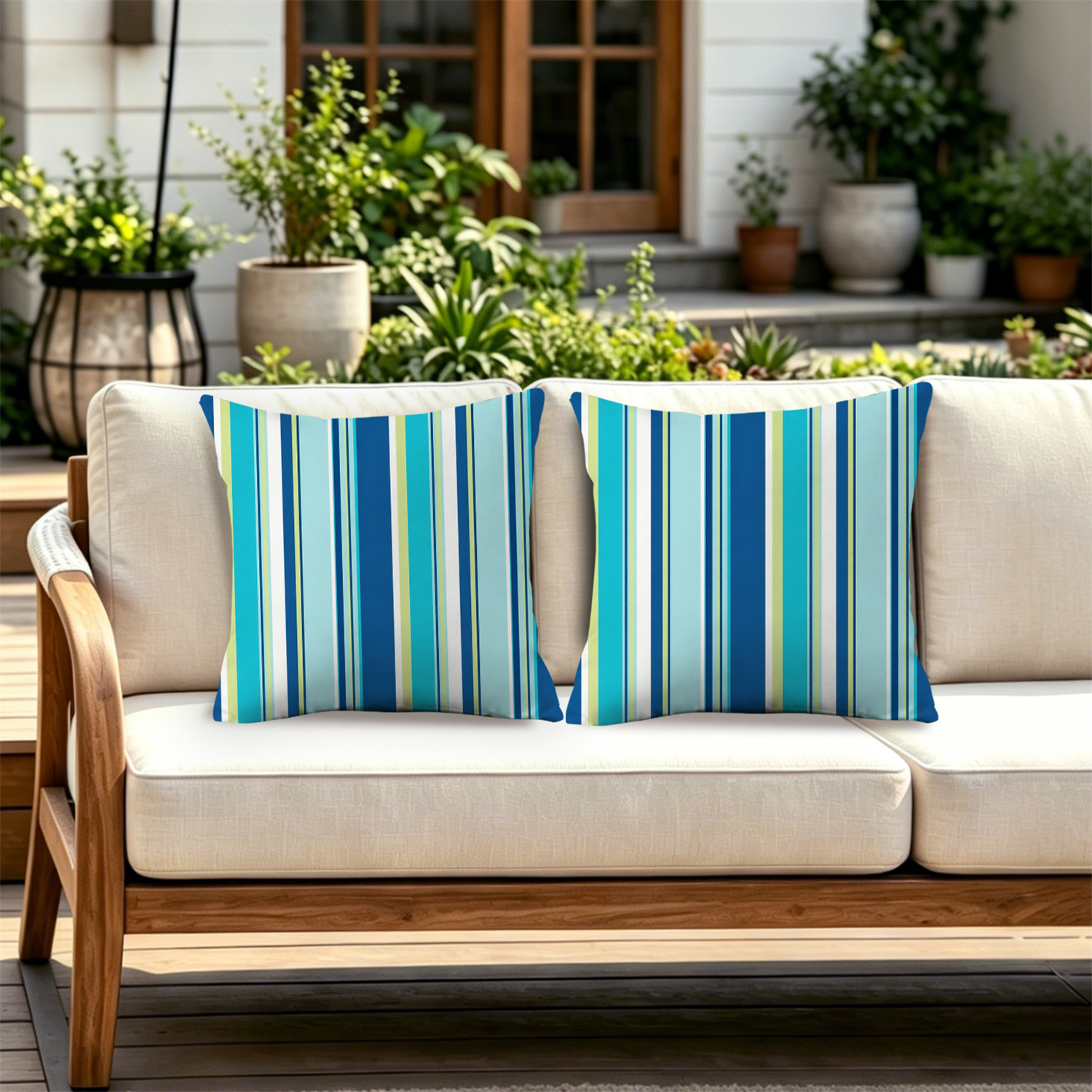 TEMU Cushion Covers, Vertical Stripes Pattern Outdoor Cushion Covers 2pcs Set Suitable For Courtyard, Beach, Camping, Picnic, Balcony, Outdoor Decor