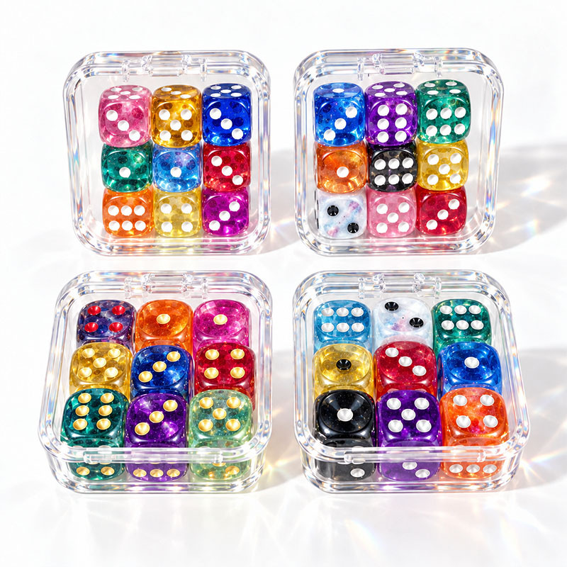 TEMU 9pcs Acrylic Dice Set, Colorful 6-sided Dice In Clear Storage Case, 14mm Rounded Corner Game Dice For Board Games, Tabletop Rpg, Party, ,