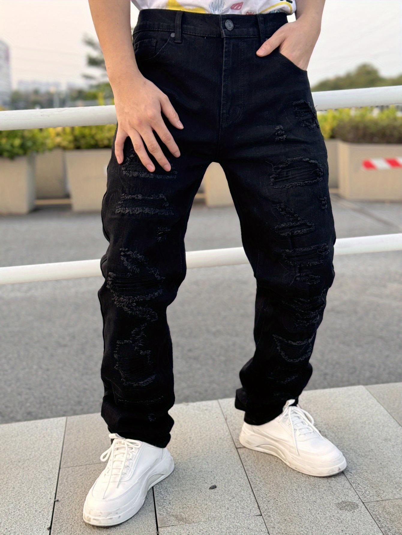 mens fit vintage style black jeans diamond patch Temu