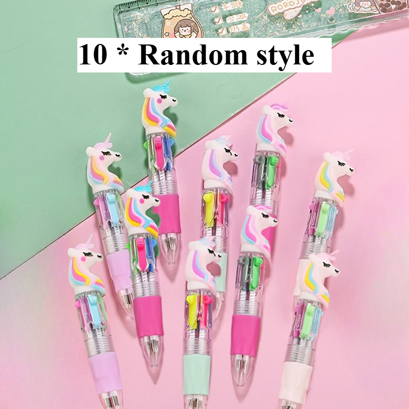 TEMU 10/20pcs Unicorn 4-color Pens, For And Study Use, Random Style, Suitable For Party Gifts, Suitable For Office Occasions, New Year Teacher's Day