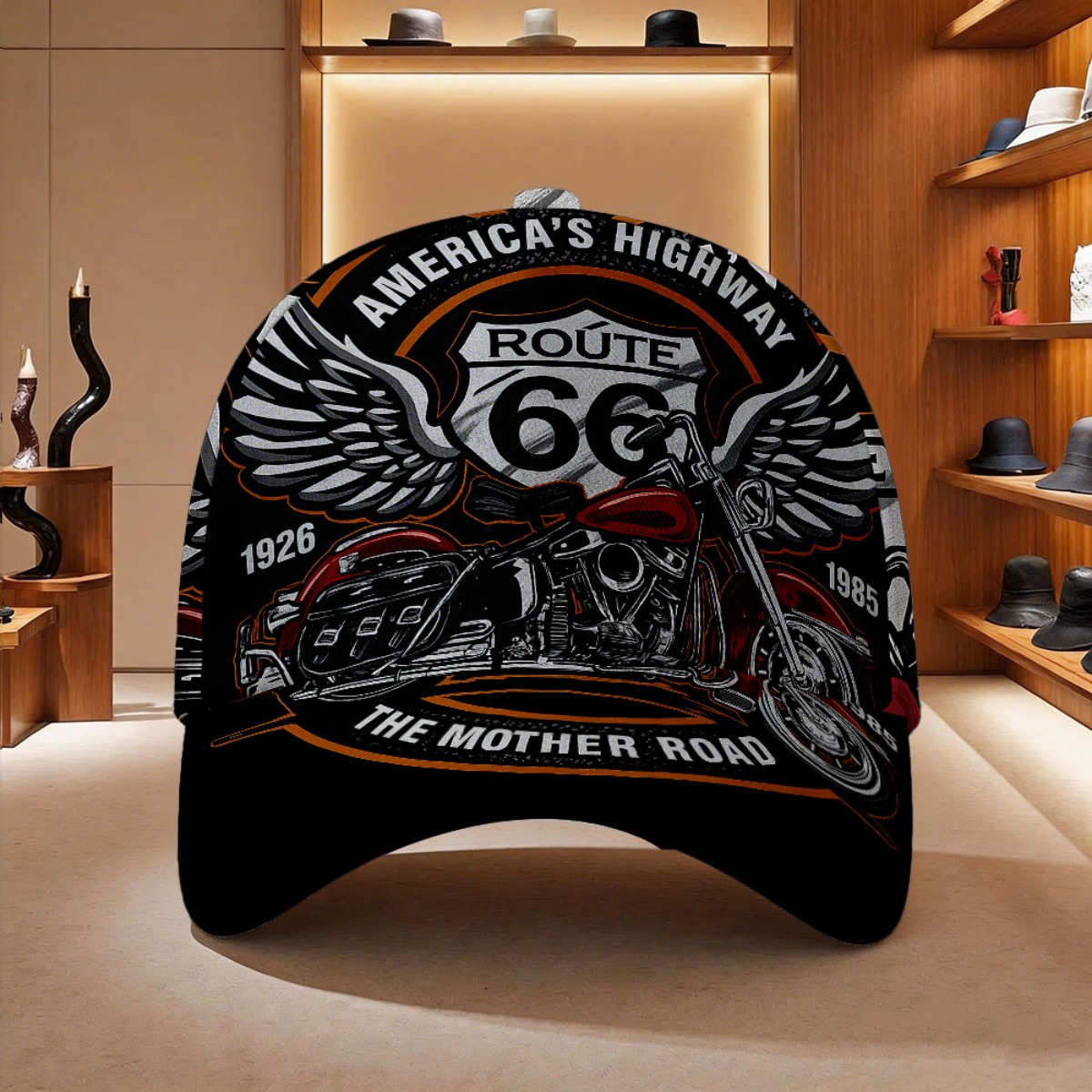 E-shop 1 Stück Route Six Motorrad Wings Bedruckte Verstellbare Snapback Cap, Ideal für Straßen- und Outdoor-Nutzung, Atmungsaktiv für alle , Geeignet