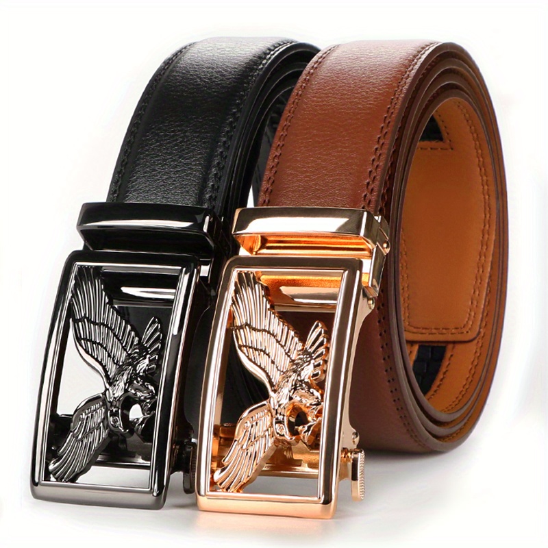 TEMU 2pcs Men's Genuine Leather Belt With Automatic Ratchet - Adjustable, & Casual Wear - Perfect Christmas Gift