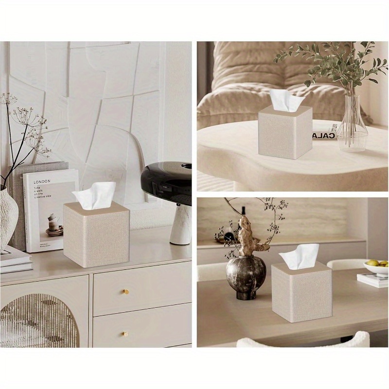 2 pack square tissue box cover with magnetic closure beige high quality bathroom living room decor fits standard tissues for home office or gift home decor accessory   accessory   texture functional decor item interior design lovers Product details 5
