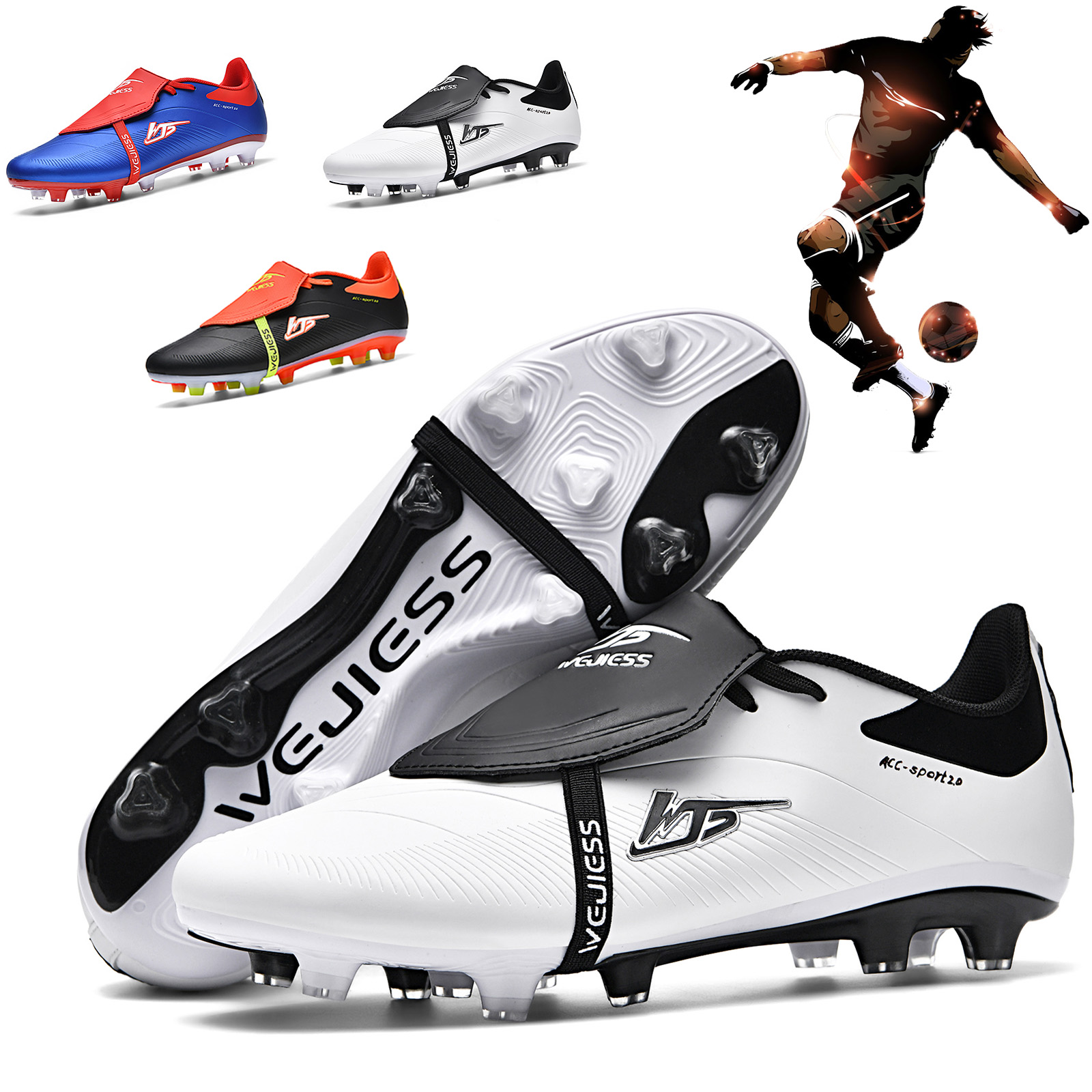 

Men's High- Cleats - Anti-slip Ag Spikes, Breathable Football Boots For & , Lightweight Sports Shoes With Hook-and-loop Strap, Black & , Soccer Cleats | Sporty Hightops | Breathable