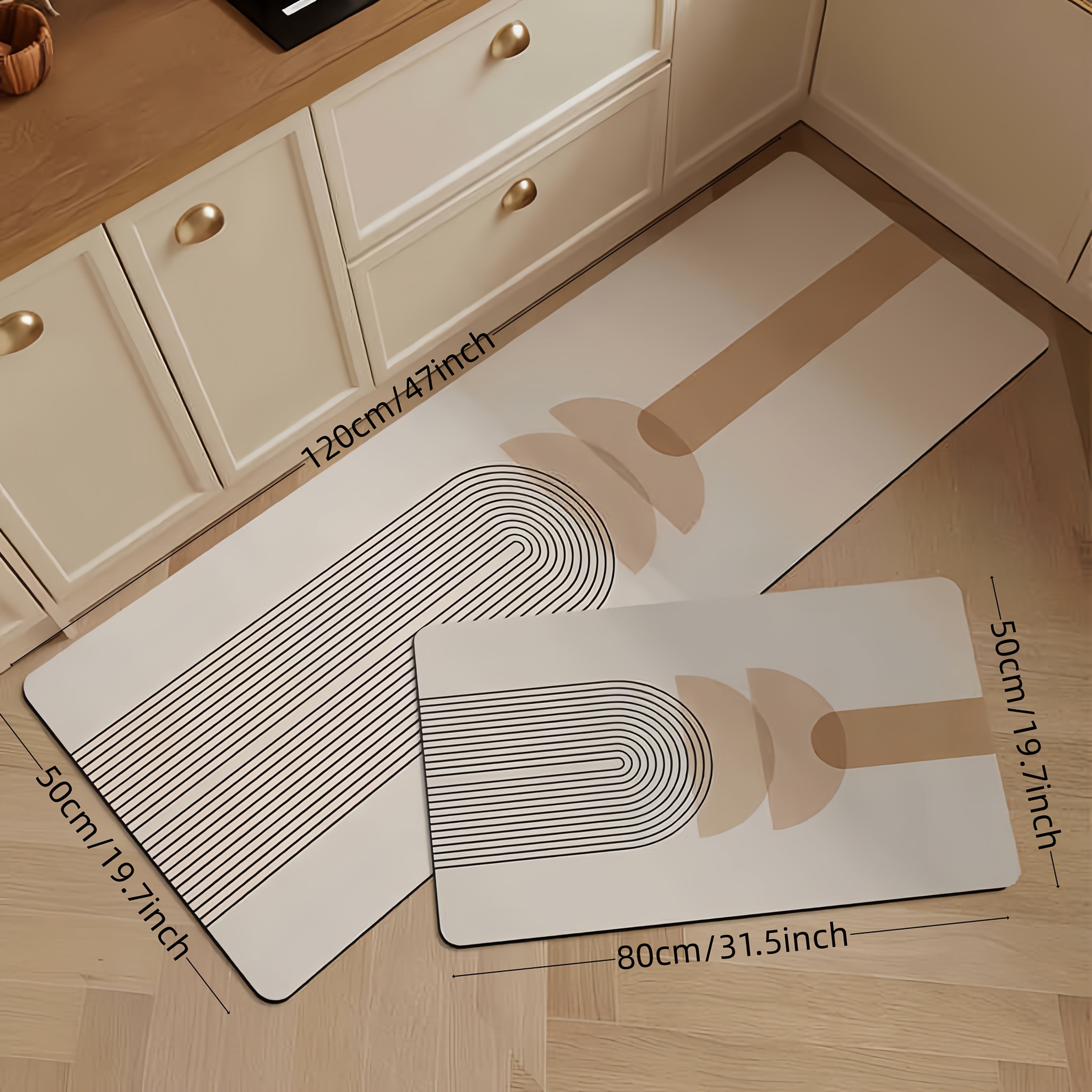 TEMU 1pc Geometric Line Pattern Mud Kitchen Mat, Super Absorbent Decorative Floor Mat, Easy Clean Durable Quick Dry Soft Bathroom Mat, Suitable For