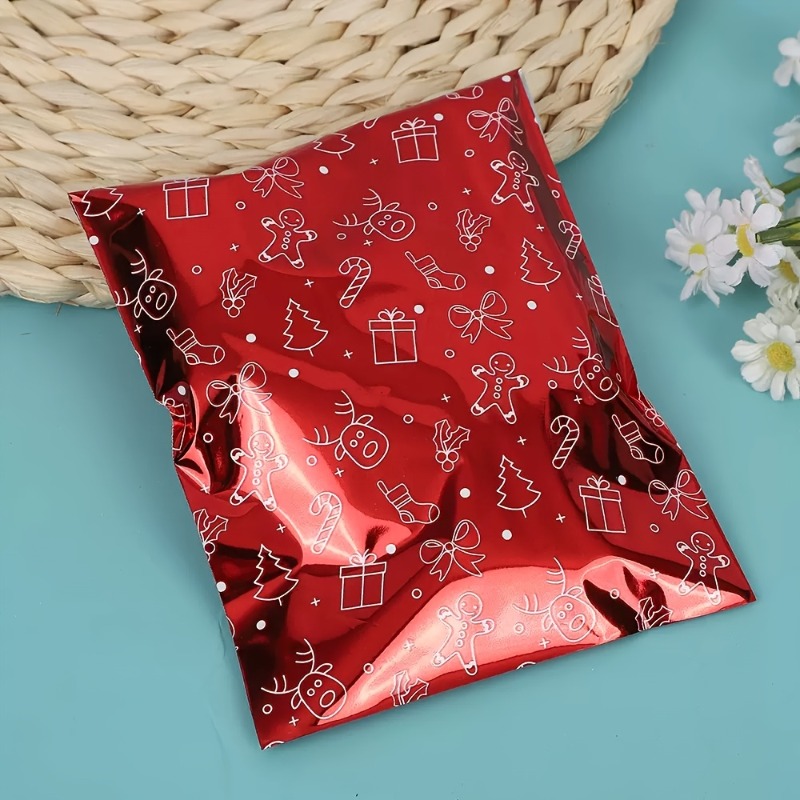 TEMU 25pcs Set Of 3 Christmas Self-sealing Courier Bags, -coated Gift Bags For Candy, Snacks, And Small Gifts, Red, Suitable For Christmas And Party