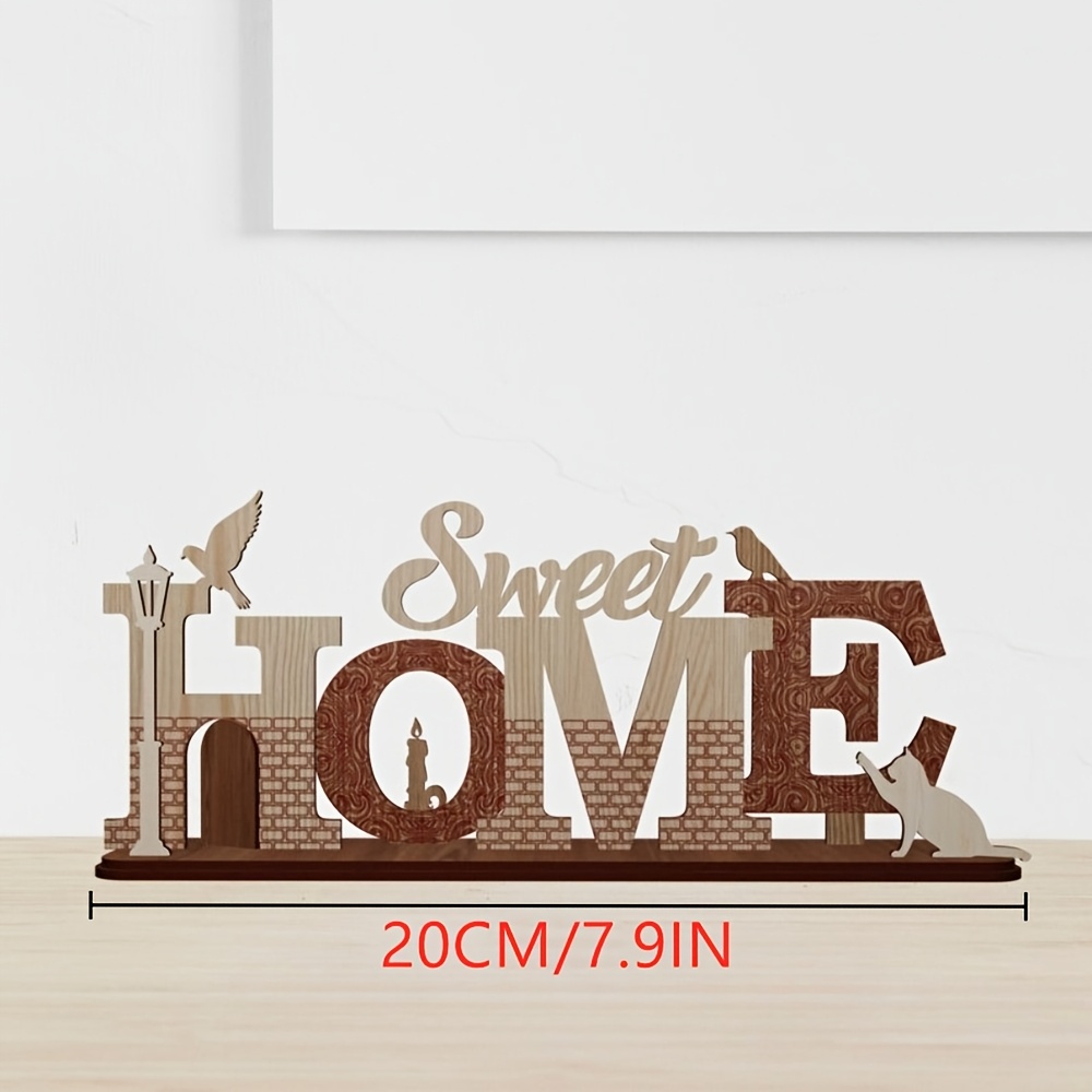TEMU Gift, 1pc Wooden Home Letter Ornament Creative Heart Bird Home Decor Craft Durable Wood, Handcrafted Appearance, Decorative Ornament, Suitable