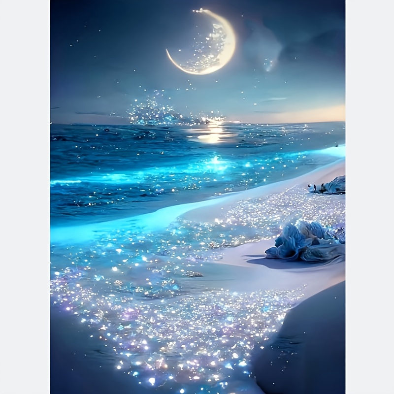 

1pc Night Sea Beach Canvas Art Poster, Wall Decor, Mystical & Sparkling , 12x16 Inches, For Bedroom, Living Room, Bathroom, Office, Cafe