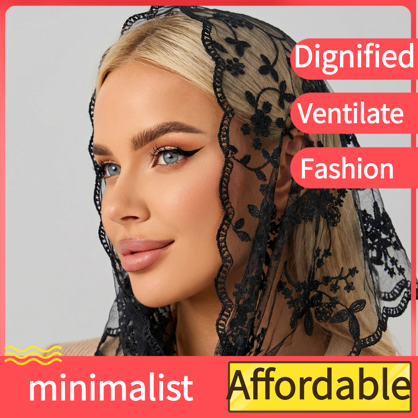TEMU Western Style Vintage Lace Triangular Headscarf, French Mesh Embroidery, Breathable All-match Decoration