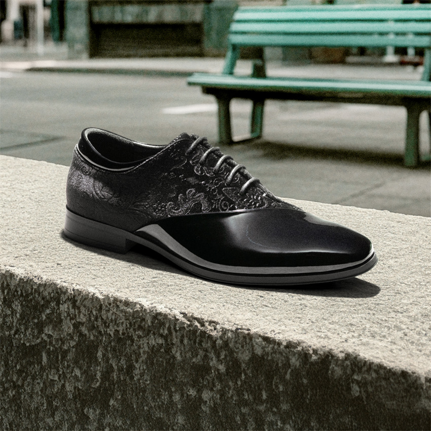 Patent Faux Leather & Velvet Lace-Up Formal Oxford Shoes for Men Dress Tuxedo Men main image 2