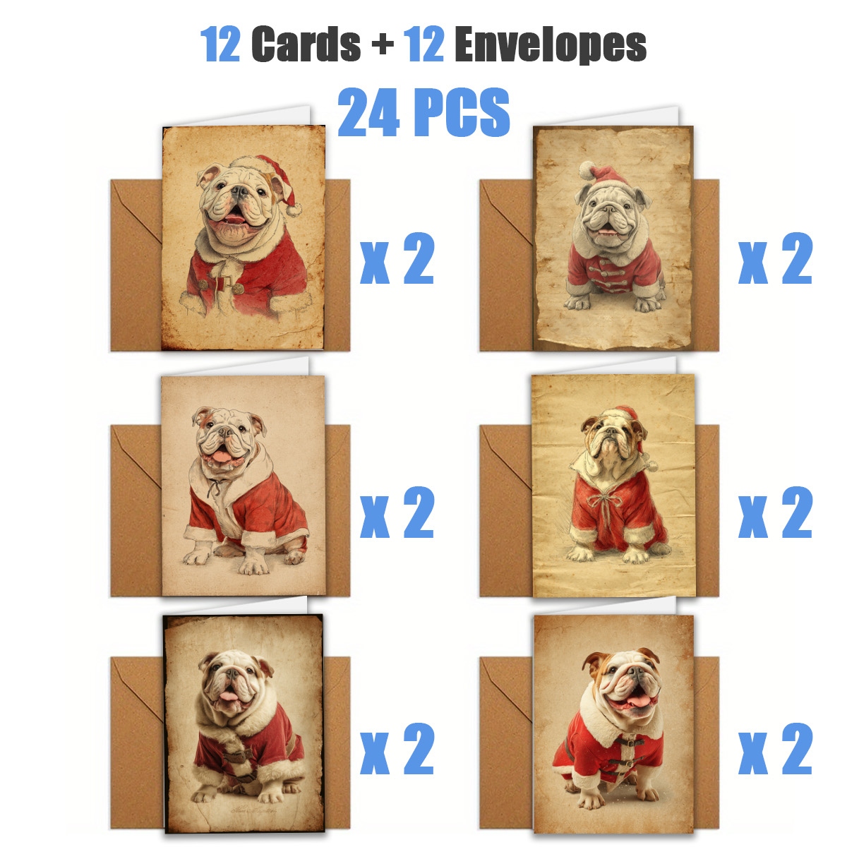 TEMU 1 set/ 12 stuks/ 24 stuks Kerstkaarten met Schattige Kerstoutfits | Inclusief Enveloppen, Kerstkaarten | Perfect voor Verjaardagen, Vieringen en