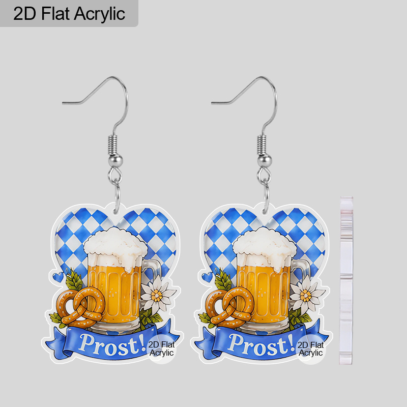 TEMU 2D Platte Oktoberfest Acryl Oorbellen, Blauw Witte Beieren Folk Bier Stijl Oorbellen voor Vrouwen, Lichtgewicht Alledaagse En Feest Oorbellen,