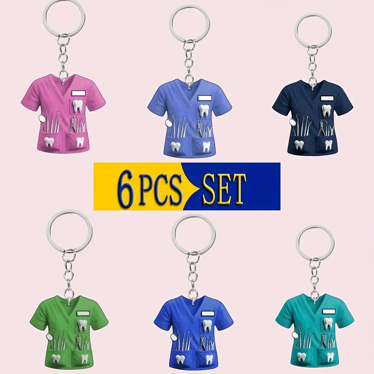 TEMU 2d Flat, 2d Flat 6pcs Acrylic Mixed Color Keychain Set For Doctors And Nurses – Casual Doctor And Nurse Keychains – Holiday And Nurses' Day